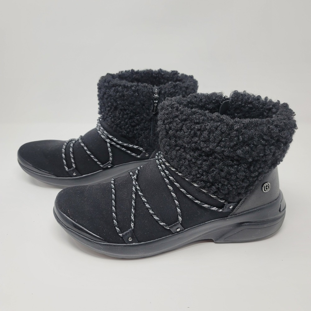 Bzees Ovation Black Sherpa Side Zip Ankle Boot Bootie Sz 8W Machine Washable - Picture 3 of 13